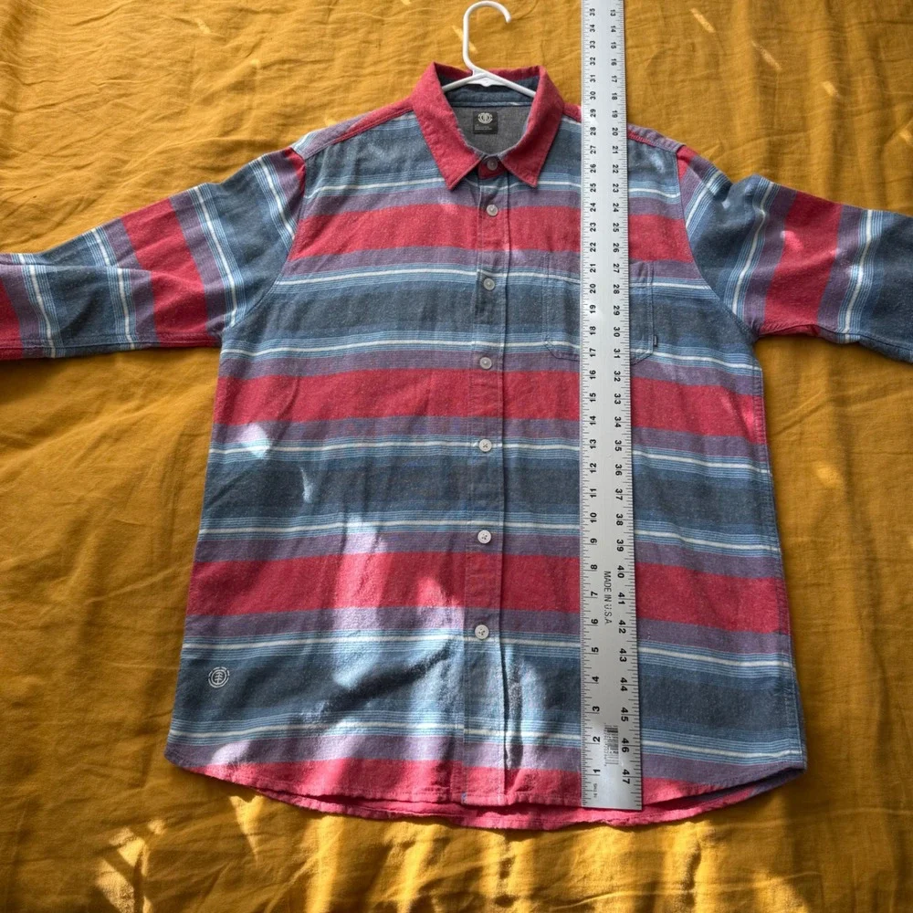 Element Men's Long Sleeve Striped Button Up Shirt‎ Red Blue Gray Casual Size L